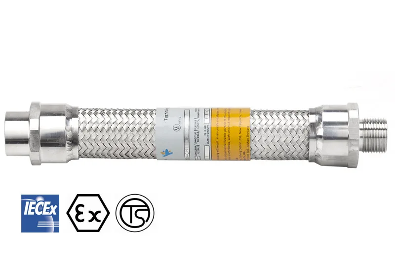 Conduit flexible certificado a prueba de explosión con trenzado de acero inoxidable y conectores apropiados